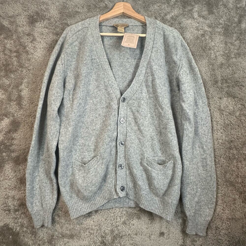 NWT Vintage Lord & Taylor Gray Grandpa Cardigan Sweater Button Down Lambswool L